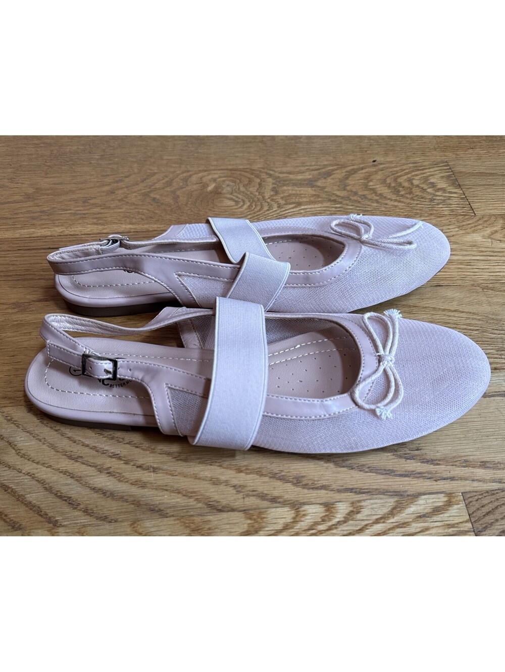 New Trary Beige Mesh Ballet Mary Jane Sling Back Flats Shoes Ladies 11